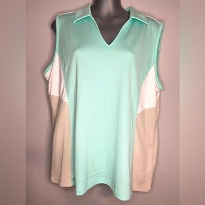 Izod Golf sleeveless polo. Size XL. Mint, gray and white.